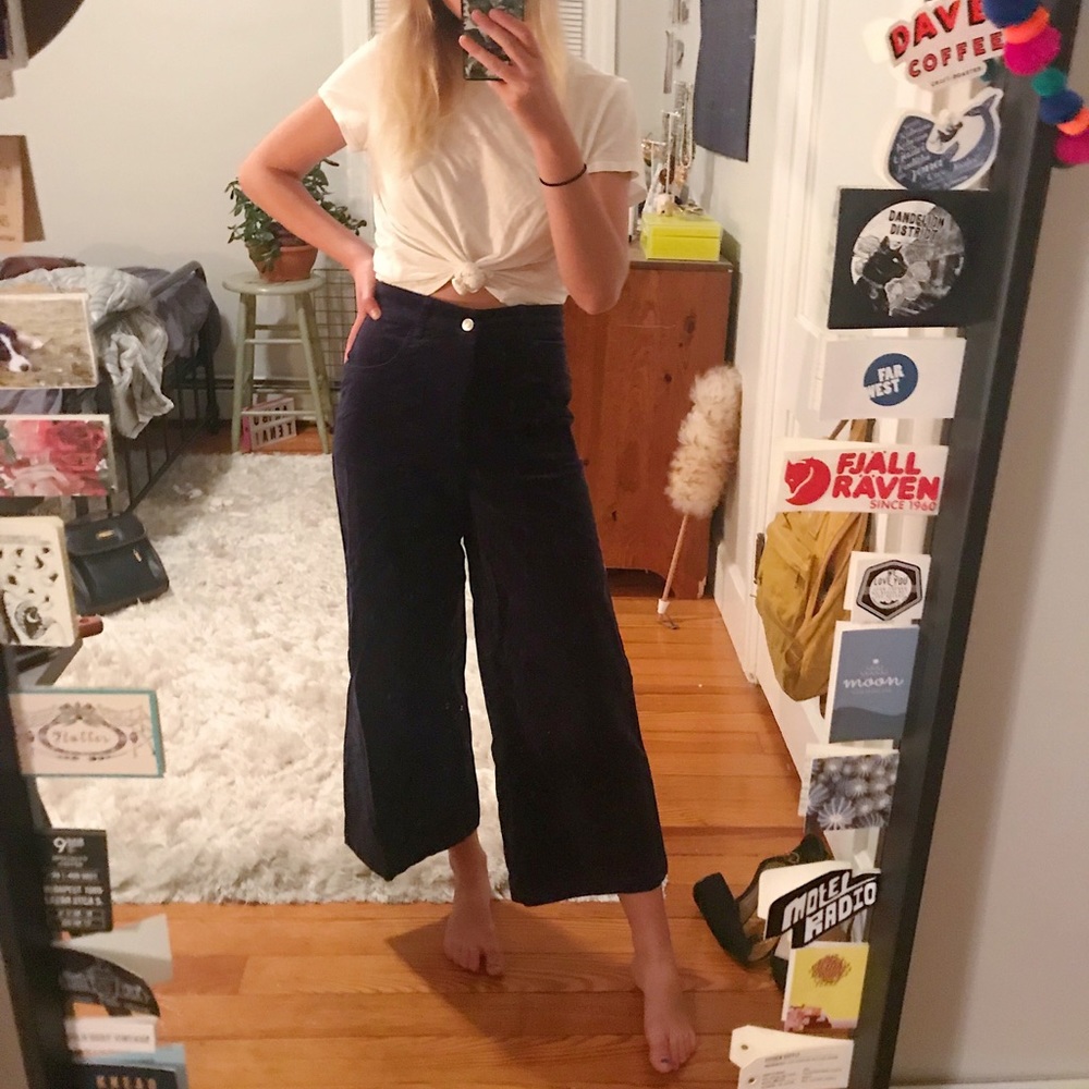 F21 blue velvet culottes